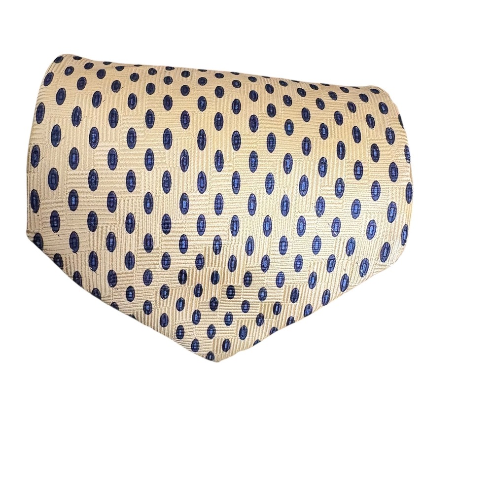 Savile Row 100% Silk Tie‎ Gold Navy Oval Dot Pattern Made in USA Men's Necktie - Picture 3 of 7